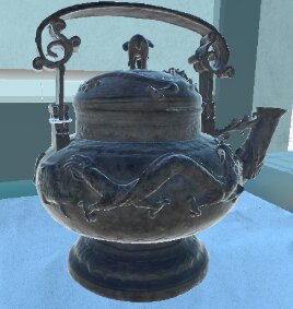Antique metal kettle artifact scanned in VR