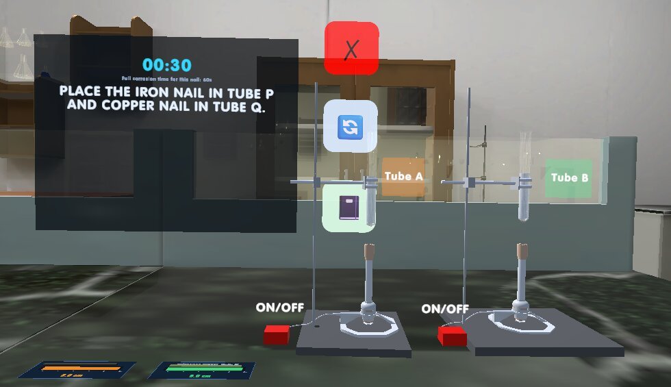 SciLab-VR corrosion experiment with iron and copper nail tubes